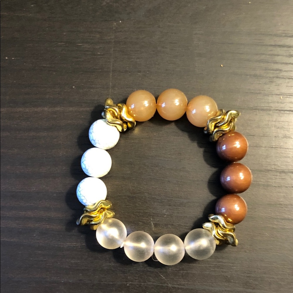 Multi-Stone Beaded Women's Bracelet – White, Brown, Frosted & Amber